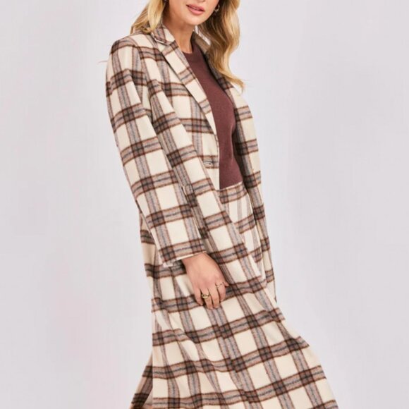 Sadie & Sage Manhattan hush plaid long coat - Picture 1 of 3